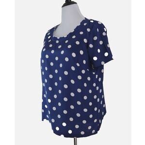 Pure Collection US 12 Silk Scoop Neck Blouse Blue Polka Dot
